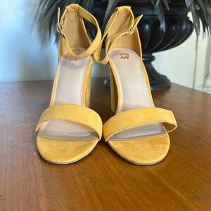 Mustard Velvet Block Heel Sandals